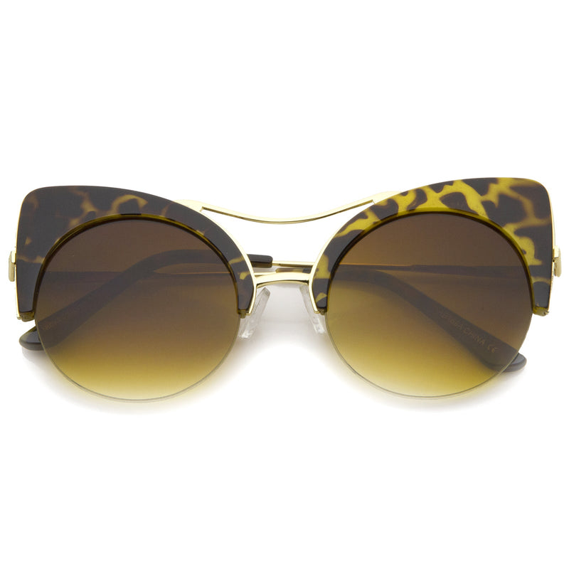 zeroUV High Pointed Half-frame Flat Lens Round Cat Eye Sunglasses A267 Sunglasses White Smoke Tortoise / Amber