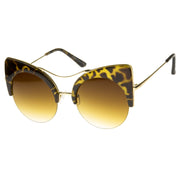zeroUV High Pointed Half-frame Flat Lens Round Cat Eye Sunglasses A267 Sunglasses White Smoke Gray Leopard / Amber,Black / Lavender,White / Lavender,Tortoise / Amber