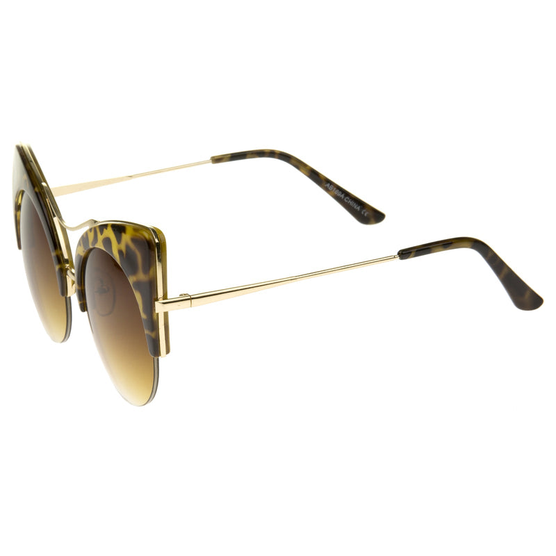 zeroUV High Pointed Half-frame Flat Lens Round Cat Eye Sunglasses A267 Sunglasses White Smoke Gray Leopard / Amber,Black / Lavender,White / Lavender,Tortoise / Amber