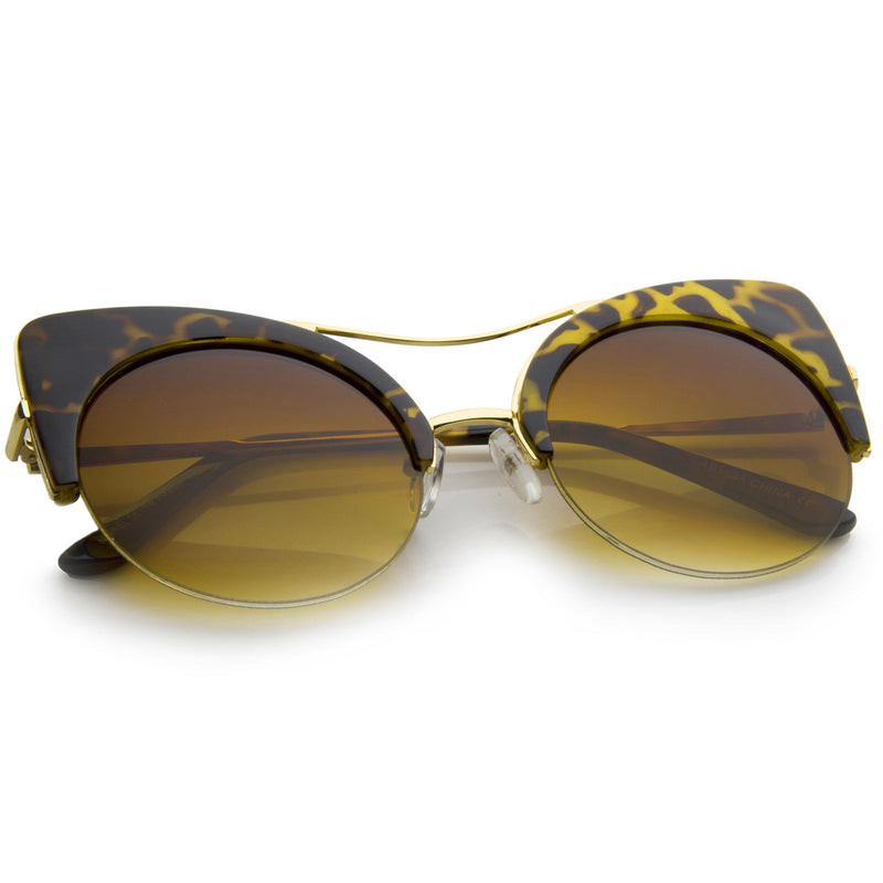 zeroUV High Pointed Half-frame Flat Lens Round Cat Eye Sunglasses A267 Sunglasses White Smoke Gray Leopard / Amber,Black / Lavender,White / Lavender,Tortoise / Amber