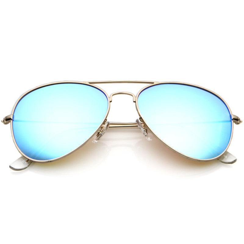 zeroUV Premium Nickel Plated Frame Multi-Coated Mirror Lens Aviator Sunglasses A284 Sunglasses White Smoke Gold / Blue Mirror
