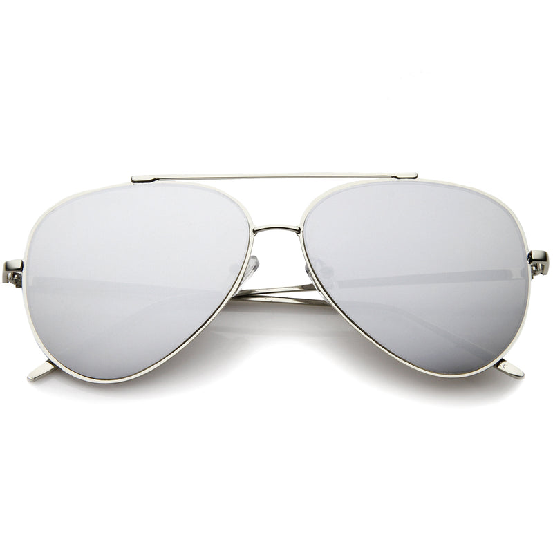 zeroUV Retro Modern Mirrored Flat Lens Metal Aviator Sunglasses A318 Sunglasses White Smoke Gold Pink Mirror,Gold Blue Mirror,Gold Purple Mirror,Gold Brown Mirror,Silver Silver Mirror,Black Silver Mirror
