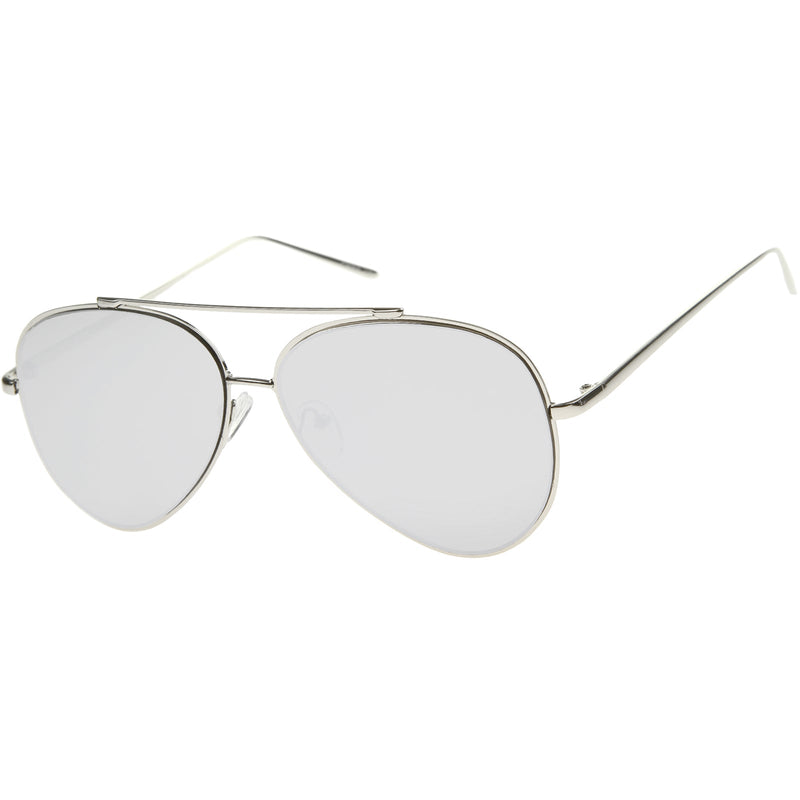 zeroUV Retro Modern Mirrored Flat Lens Metal Aviator Sunglasses A318 Sunglasses White Smoke Gold Pink Mirror,Gold Blue Mirror,Gold Purple Mirror,Gold Brown Mirror,Silver Silver Mirror,Black Silver Mirror