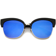 zeroUV Modern Mirrored Flat Lens Cat Eye Half Frame Sunglasses A325 Sunglasses White Smoke Black Blue Mirror