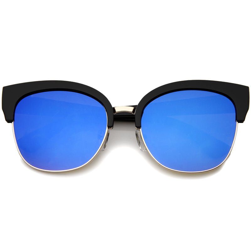 zeroUV Modern Mirrored Flat Lens Cat Eye Half Frame Sunglasses A325 Sunglasses White Smoke Black Blue Mirror