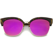 zeroUV Modern Mirrored Flat Lens Cat Eye Half Frame Sunglasses A325 Sunglasses White Smoke Tortoise Magenta Mirror
