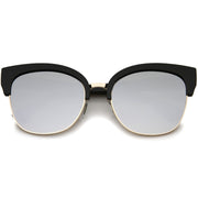 zeroUV Modern Mirrored Flat Lens Cat Eye Half Frame Sunglasses A325 Sunglasses White Smoke Black Silver Mirror