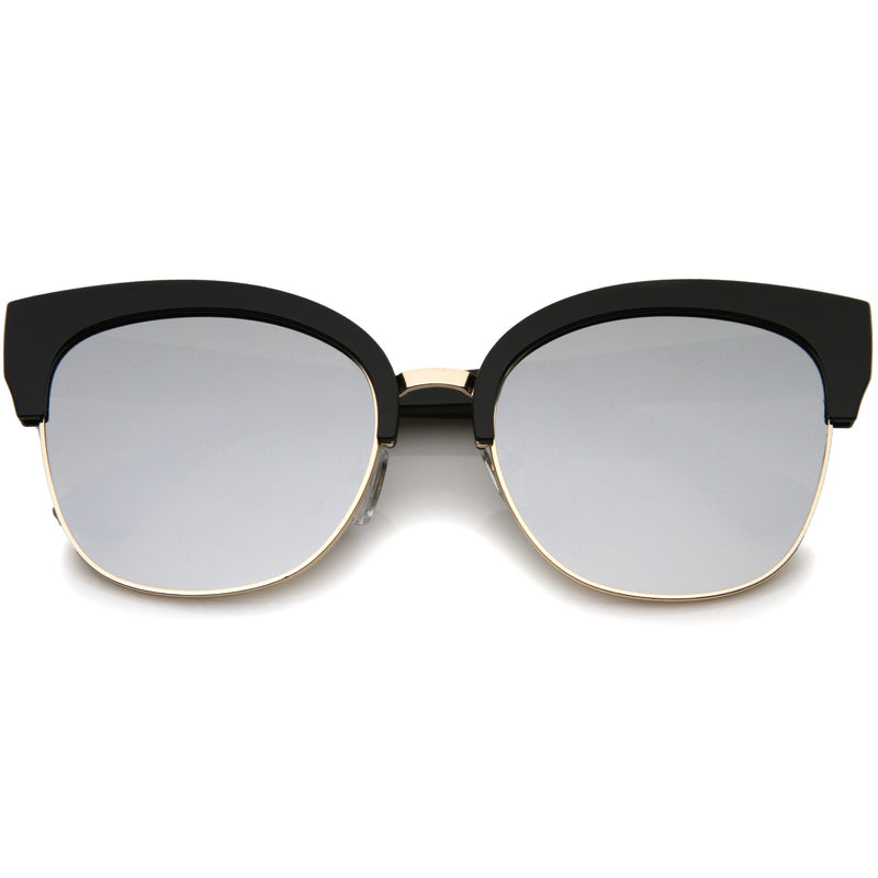 zeroUV Modern Mirrored Flat Lens Cat Eye Half Frame Sunglasses A325 Sunglasses White Smoke Black Silver Mirror
