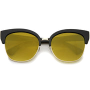 zeroUV Modern Mirrored Flat Lens Cat Eye Half Frame Sunglasses A325 Sunglasses White Smoke Black Gold Mirror