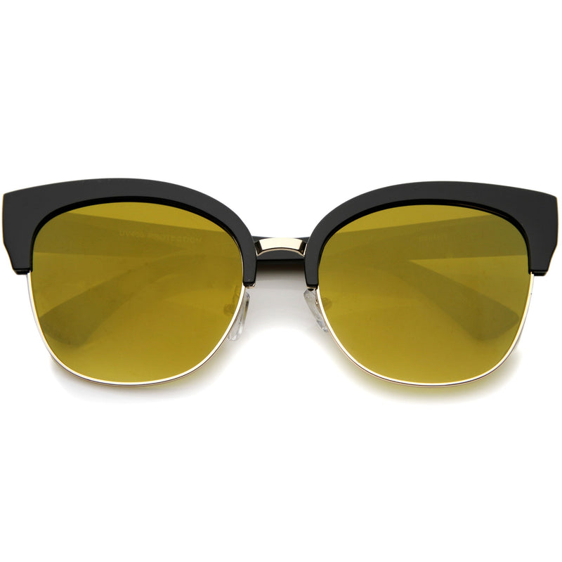 zeroUV Modern Mirrored Flat Lens Cat Eye Half Frame Sunglasses A325 Sunglasses White Smoke Black Gold Mirror