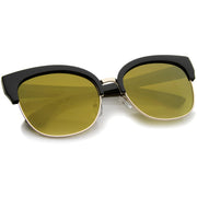 zeroUV Modern Mirrored Flat Lens Cat Eye Half Frame Sunglasses A325 Sunglasses White Smoke Tortoise Pink Mirror,Black Blue Mirror,Tortoise Magenta Mirror,Black Silver Mirror,Black Gold Mirror