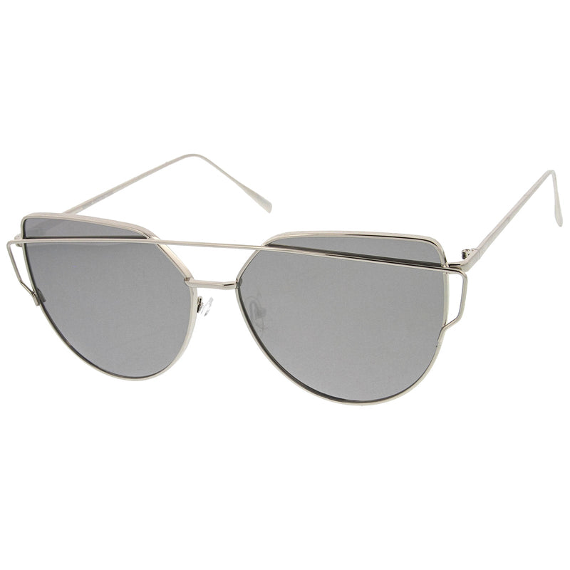 zeroUV Oversize Thin Cross Brow Mirrored Flat Lens Sunglasses A545 Sunglasses White Smoke Silver Silver Mirror,Gold Pink Mirror,Gold Blue Mirror,Gold Smoke Mirror,Black Magenta Mirror,Gold Gold Mirror,Silver Pink Mirror,Black Pink Mirror