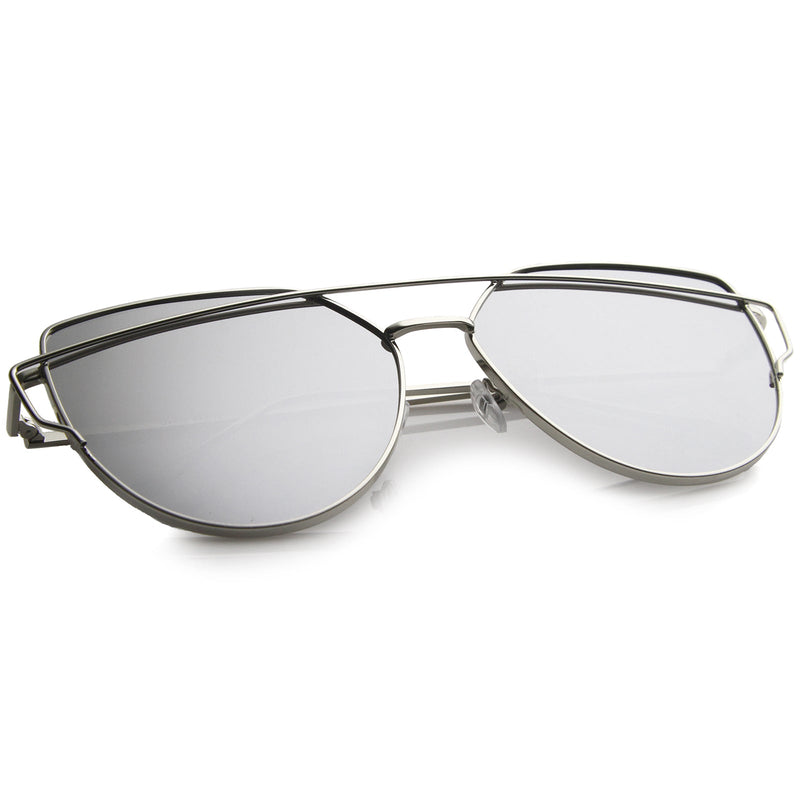 zeroUV Oversize Thin Cross Brow Mirrored Flat Lens Sunglasses A545 Sunglasses White Smoke Silver Silver Mirror,Gold Pink Mirror,Gold Blue Mirror,Gold Smoke Mirror,Black Magenta Mirror,Gold Gold Mirror,Silver Pink Mirror,Black Pink Mirror