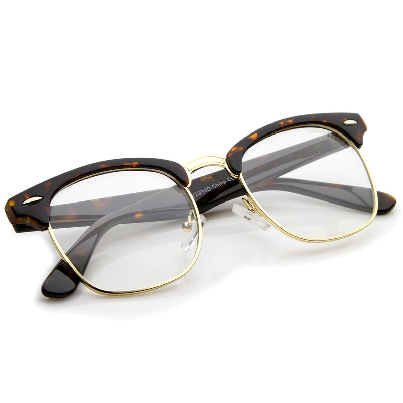 zeroUV Vintage Inspired Classic Horned Rim Half Frame Clear Lens Glasses 2933 Glasses White Smoke Black Gold,Black Gunmetal,Tortoise Gold,Tortoise Bronze,Black Silver,White Gold,Red Bronze,Black Black