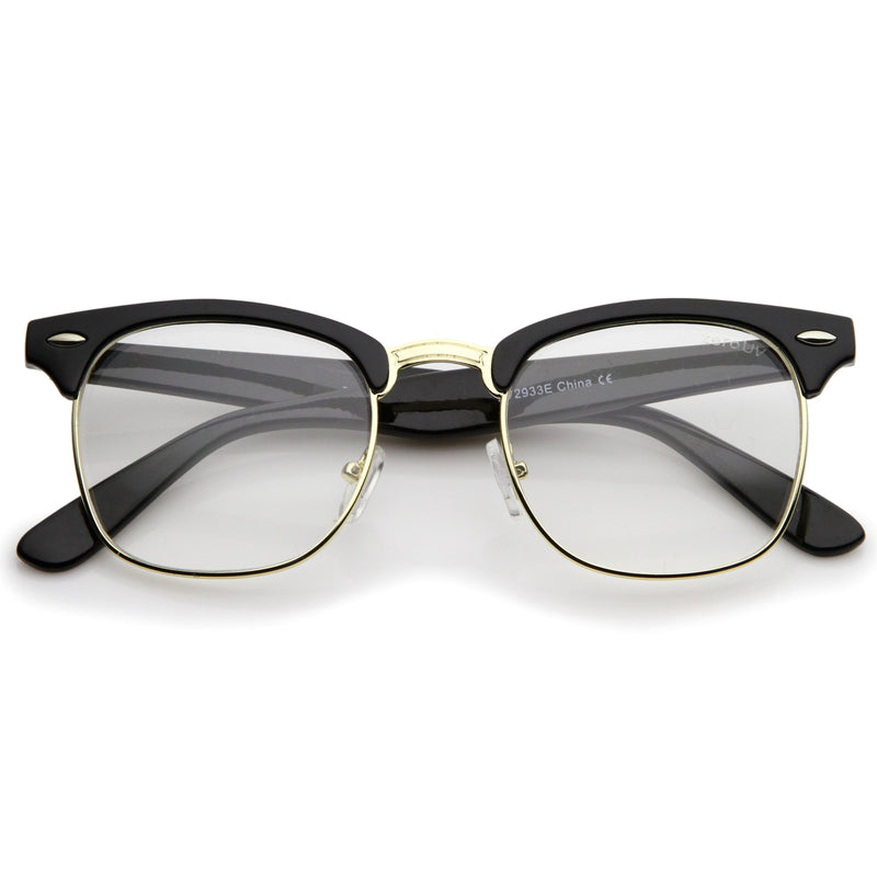 zeroUV Vintage Inspired Classic Horned Rim Half Frame Clear Lens Glasses 2933 Glasses White Smoke Black Gold,Black Gunmetal,Tortoise Gold,Tortoise Bronze,Black Silver,White Gold,Red Bronze,Black Black
