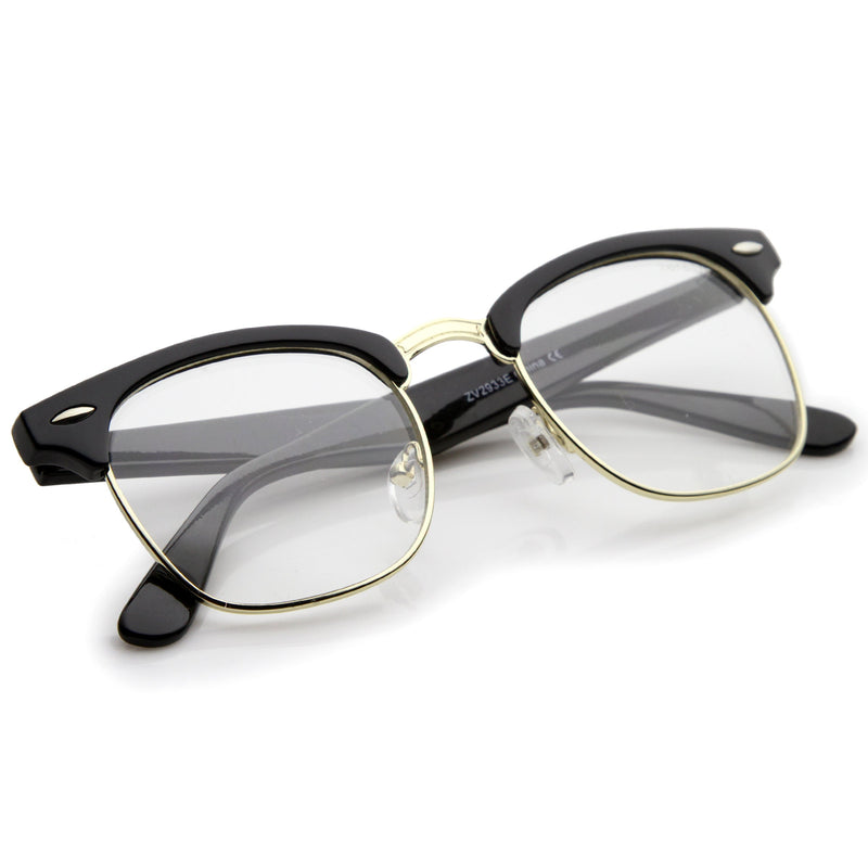 zeroUV Vintage Inspired Classic Horned Rim Half Frame Clear Lens Glasses 2933 Glasses White Smoke Black Gold,Black Gunmetal,Tortoise Gold,Tortoise Bronze,Black Silver,White Gold,Red Bronze,Black Black