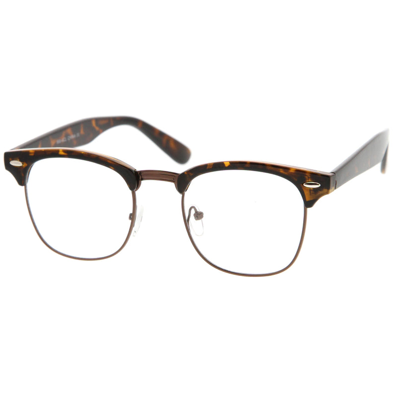 zeroUV Vintage Inspired Classic Horned Rim Half Frame Clear Lens Glasses 2933 Glasses White Smoke Black Gold,Black Gunmetal,Tortoise Gold,Tortoise Bronze,Black Silver,White Gold,Red Bronze,Black Black