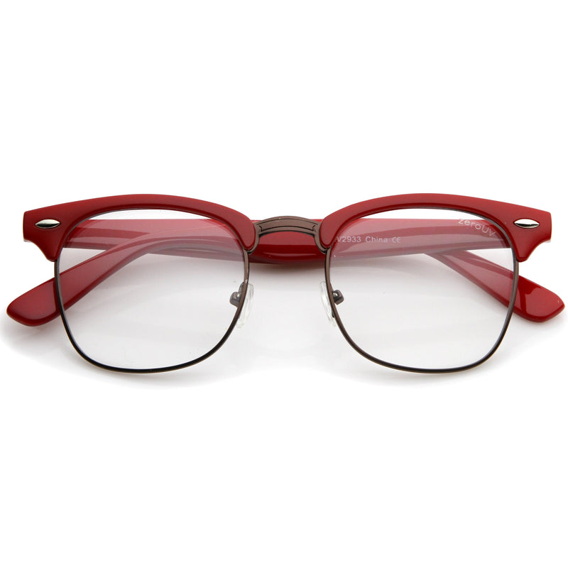 zeroUV Vintage Inspired Classic Horned Rim Half Frame Clear Lens Glasses 2933 Glasses White Smoke Red Bronze