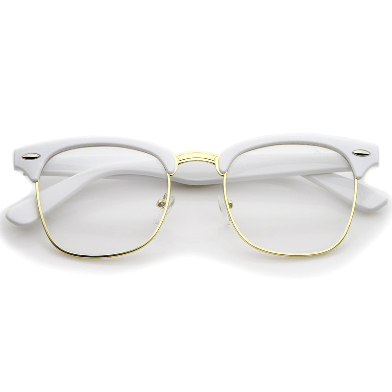 zeroUV Vintage Inspired Classic Horned Rim Half Frame Clear Lens Glasses 2933 Glasses Light Gray White Gold