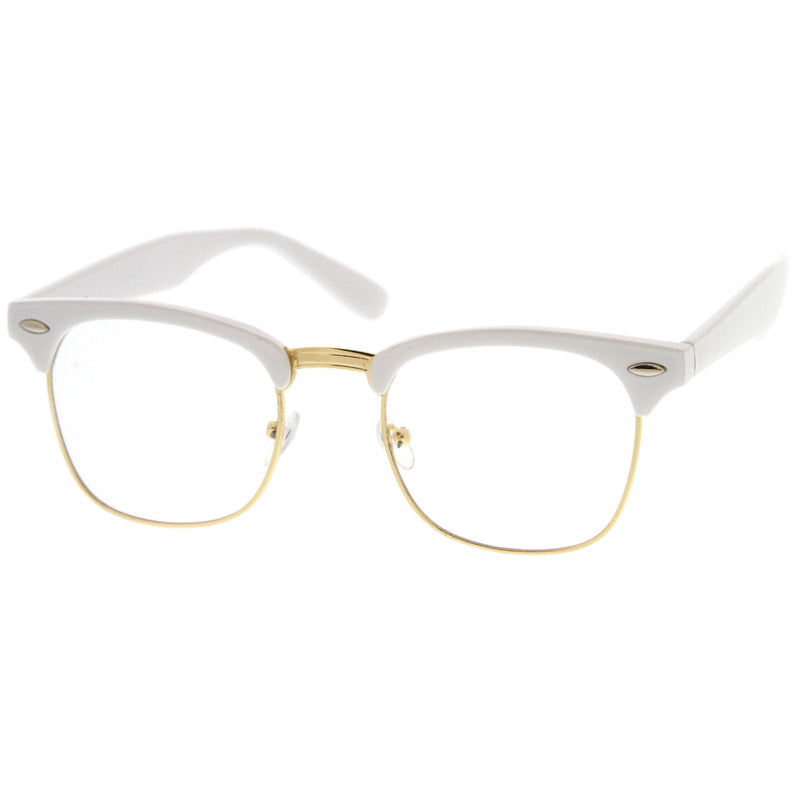 zeroUV Vintage Inspired Classic Horned Rim Half Frame Clear Lens Glasses 2933 Glasses White Smoke Black Gold,Black Gunmetal,Tortoise Gold,Tortoise Bronze,Black Silver,White Gold,Red Bronze,Black Black