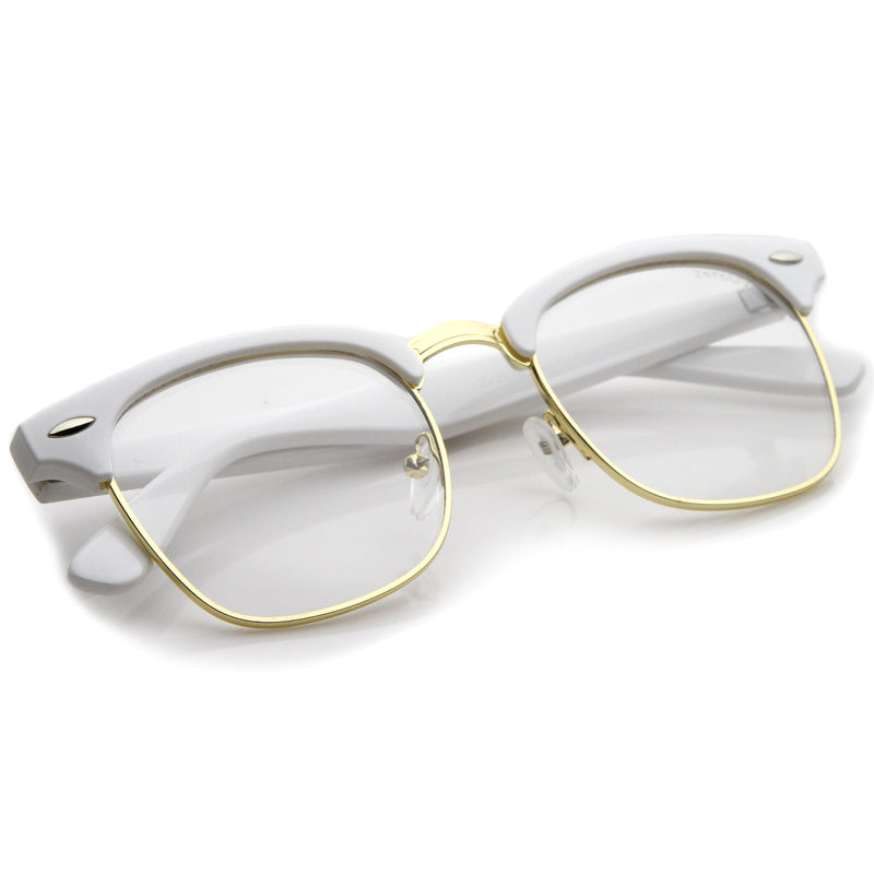 zeroUV Vintage Inspired Classic Horned Rim Half Frame Clear Lens Glasses 2933 Glasses White Smoke Black Gold,Black Gunmetal,Tortoise Gold,Tortoise Bronze,Black Silver,White Gold,Red Bronze,Black Black