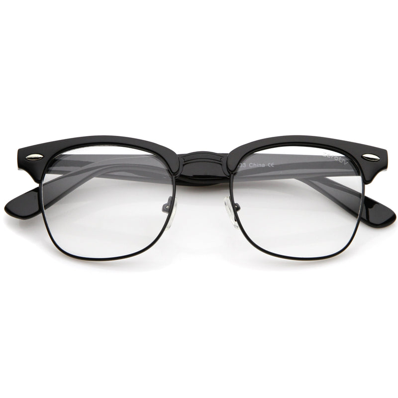 zeroUV Vintage Inspired Classic Horned Rim Half Frame Clear Lens Glasses 2933 Glasses White Smoke Black Black