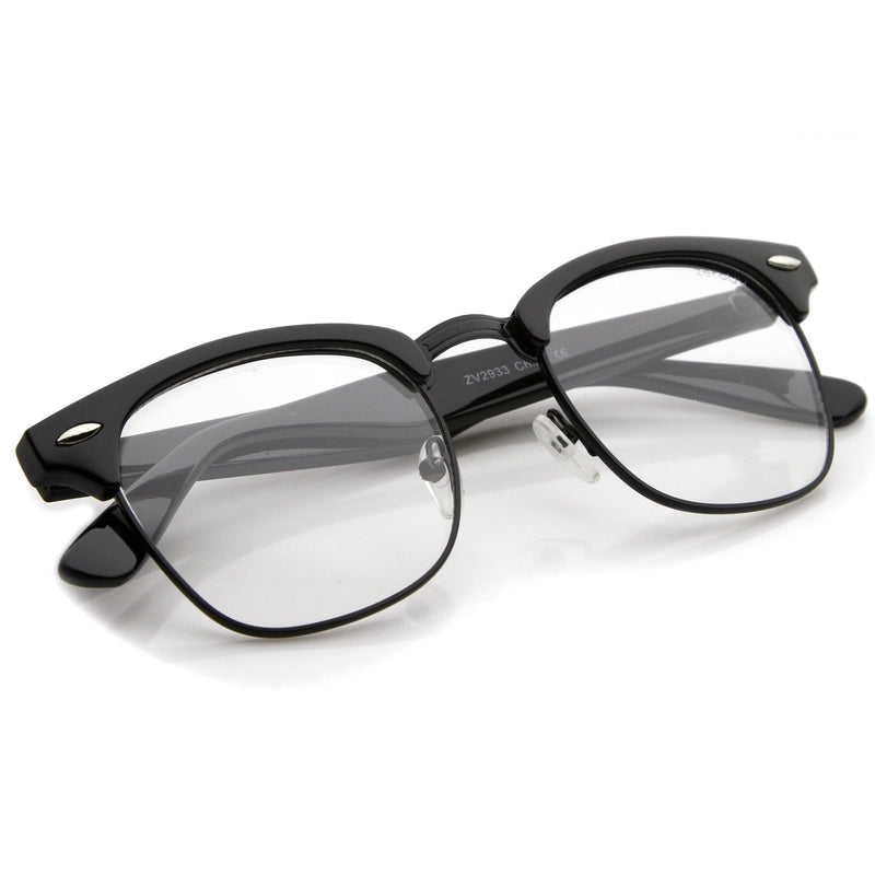 zeroUV Vintage Inspired Classic Horned Rim Half Frame Clear Lens Glasses 2933 Glasses White Smoke Black Gold,Black Gunmetal,Tortoise Gold,Tortoise Bronze,Black Silver,White Gold,Red Bronze,Black Black