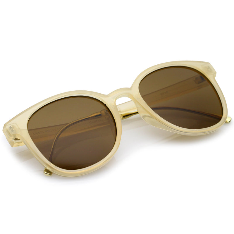 zeroUV Casual Metal Temple Square Lens Horn Rimmed Sunglasses A750 Sunglasses White Smoke Black-Gold / Smoke,Black-Silver / Lavender,Smoke-Gold / Smoke Gradient,Tortoise-Gold / Brown,Nude-Gold / Brown