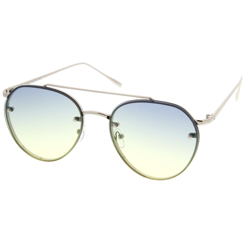 zeroUV Retro Modern Gradient Flat Lens Aviator Sunglasses A824 White Smoke Matte Gold Orange Yellow,Matte Gold Pink Purple,Matte Gold Smoke Gradient,Shiny Silver Blue Yellow,Shiny Silver Purple Pink