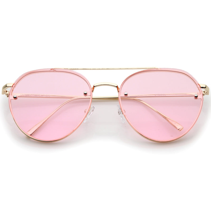 zeroUV Retro Modern Rimless Flat Color Lens Aviator Sunglasses A826 Sunglasses White Smoke Silver Yellow,Silver Blue,Silver Red,Gold Pink,Gold Purple