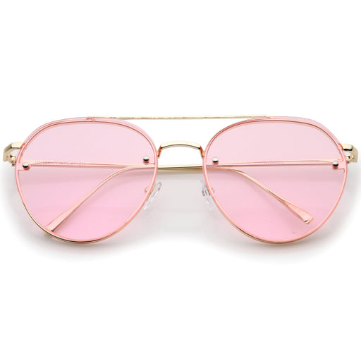 zeroUV Retro Modern Rimless Flat Color Lens Aviator Sunglasses A826 Sunglasses White Smoke Silver Yellow,Silver Blue,Silver Red,Gold Pink,Gold Purple