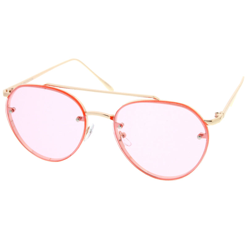 zeroUV Retro Modern Rimless Flat Color Lens Aviator Sunglasses A826 Sunglasses White Smoke Silver Yellow,Silver Blue,Silver Red,Gold Pink,Gold Purple