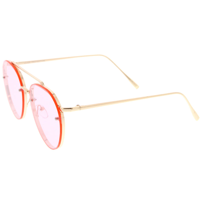 zeroUV Retro Modern Rimless Flat Color Lens Aviator Sunglasses A826 Sunglasses White Smoke Silver Yellow,Silver Blue,Silver Red,Gold Pink,Gold Purple