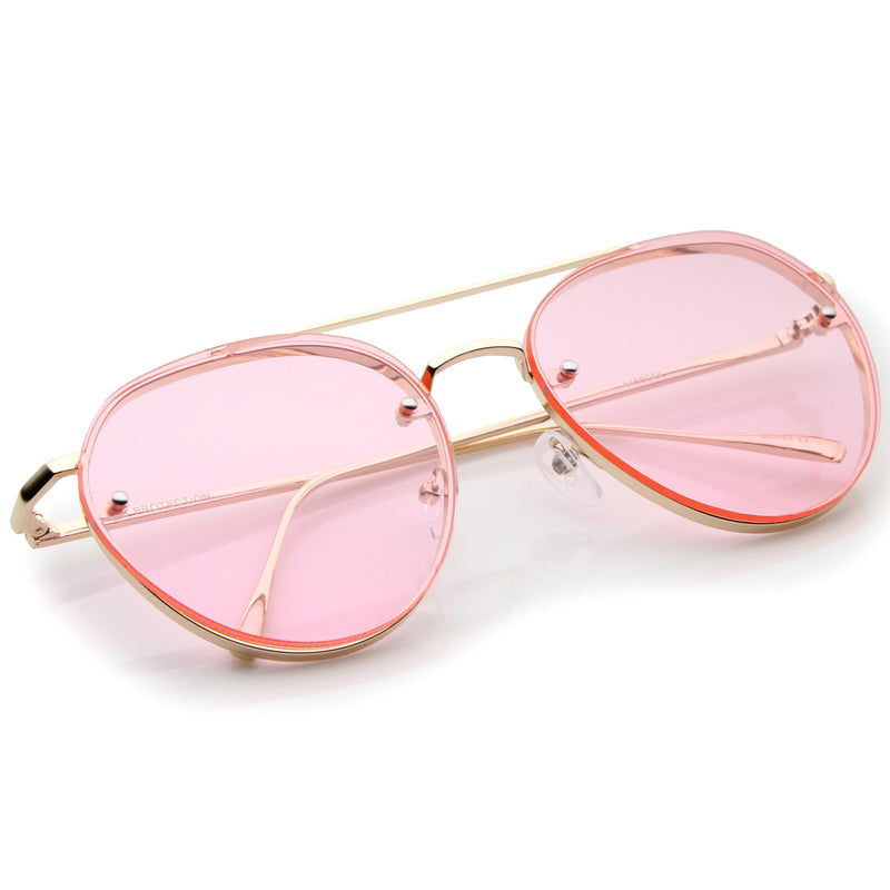 zeroUV Retro Modern Rimless Flat Color Lens Aviator Sunglasses A826 Sunglasses White Smoke Silver Yellow,Silver Blue,Silver Red,Gold Pink,Gold Purple