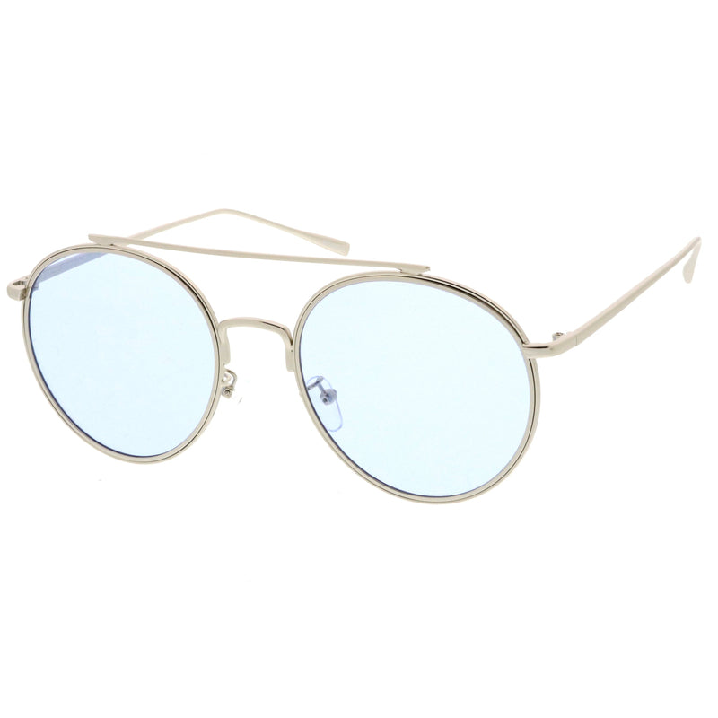zeroUV Modern Slim Round Color Tone Aviator Sunglasses A871 Sunglasses White Smoke Gold Pink,Silver Blue,Silver Yellow,Silver Purple,Silver Red,Gold Yellow