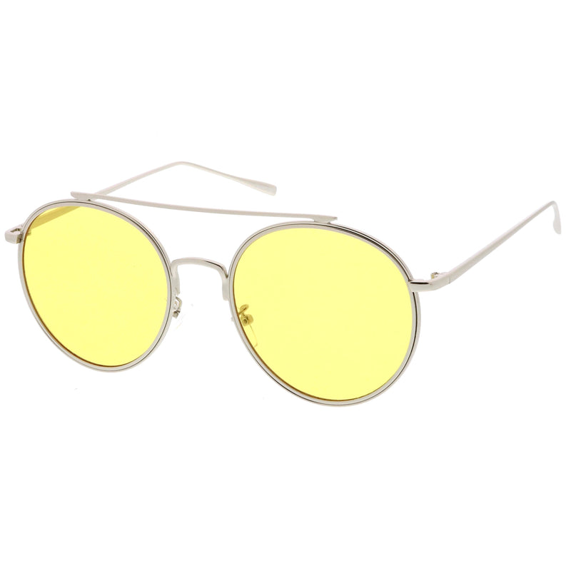 zeroUV Modern Slim Round Color Tone Aviator Sunglasses A871 Sunglasses White Smoke Gold Pink,Silver Blue,Silver Yellow,Silver Purple,Silver Red,Gold Yellow