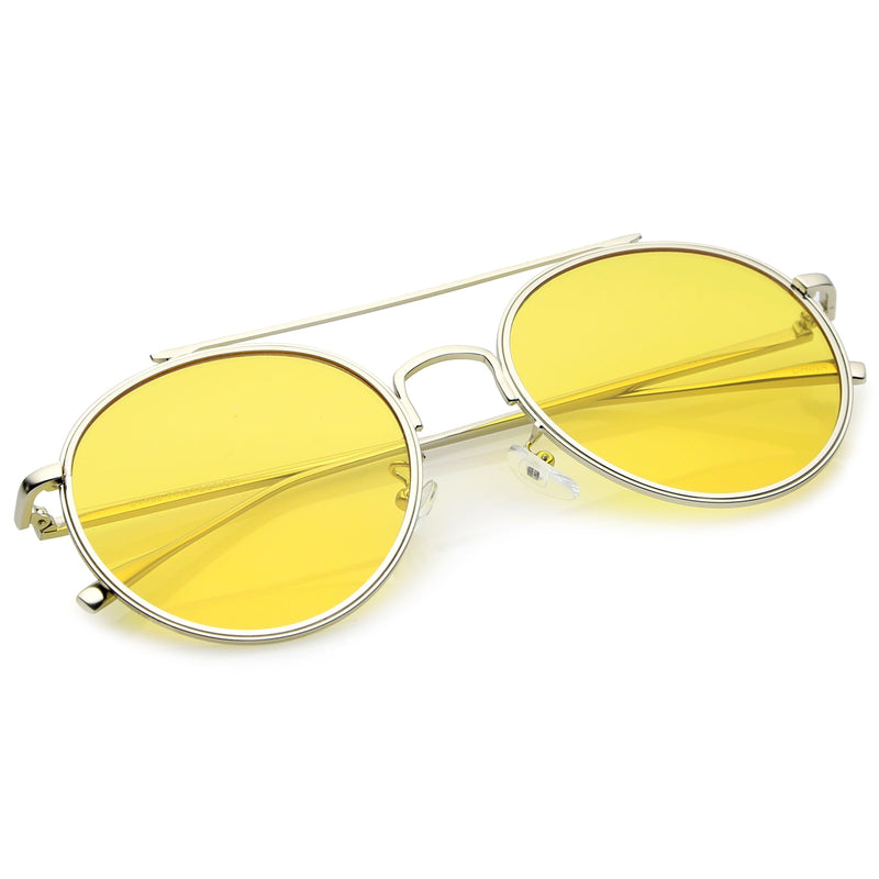 zeroUV Modern Slim Round Color Tone Aviator Sunglasses A871 Sunglasses White Smoke Gold Pink,Silver Blue,Silver Yellow,Silver Purple,Silver Red,Gold Yellow