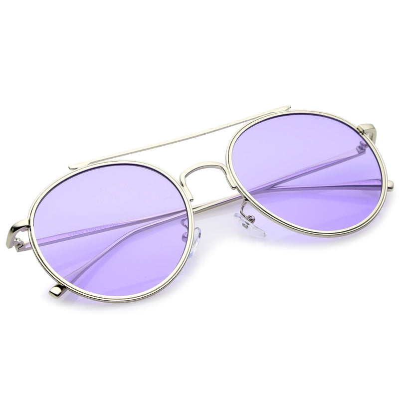 zeroUV Modern Slim Round Color Tone Aviator Sunglasses A871 Sunglasses White Smoke Gold Pink,Silver Blue,Silver Yellow,Silver Purple,Silver Red,Gold Yellow