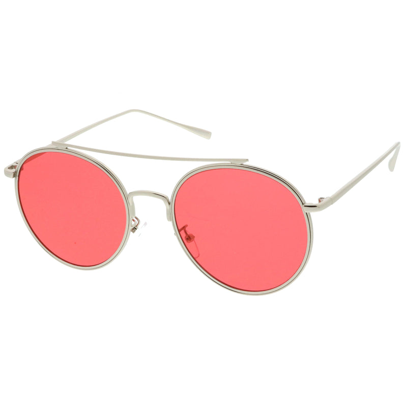 zeroUV Modern Slim Round Color Tone Aviator Sunglasses A871 Sunglasses White Smoke Gold Pink,Silver Blue,Silver Yellow,Silver Purple,Silver Red,Gold Yellow