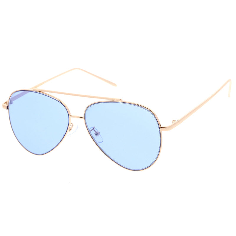 zeroUV Retro Color Tone Color Flat Lens Aviator Sunglasses A967 Sunglasses White Smoke Silver Yellow,Silver Red,Gold Orange,Gold Pink,Gold Blue,Gold Purple