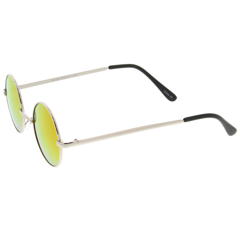 zeroUV Retro Lennon Style Round Circle Metal Mirror Lens Sunglasses 1408 Sunglasses White Smoke Gold Mirror,Silver Yellow,Silver Blue,Silver Red,Gold Midnight,Gold Ice,Gold Fire,Gold Sun,Silver / Silver Mirror