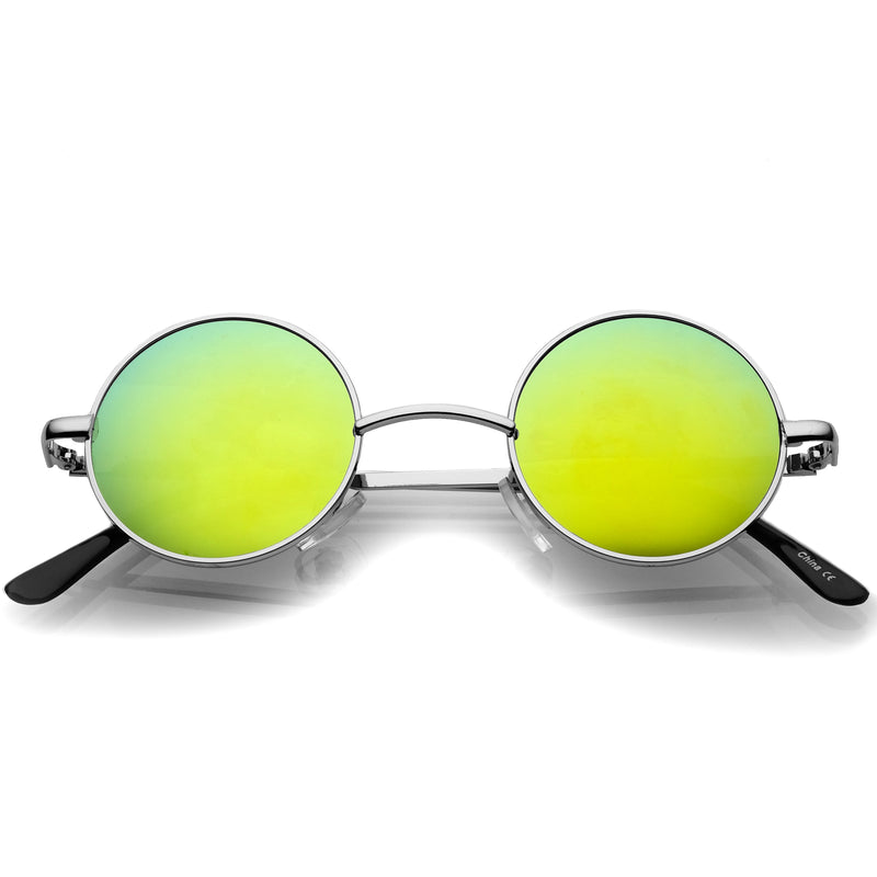 zeroUV Retro Lennon Style Round Circle Metal Mirror Lens Sunglasses 1408 Sunglasses White Smoke Gold Mirror,Silver Yellow,Silver Blue,Silver Red,Gold Midnight,Gold Ice,Gold Fire,Gold Sun,Silver / Silver Mirror