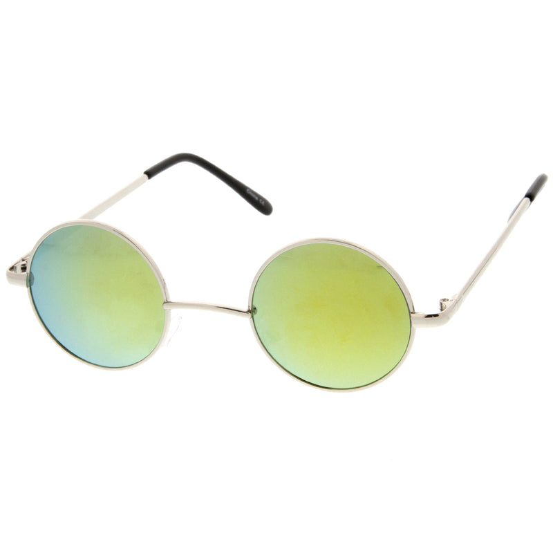 zeroUV Retro Lennon Style Round Circle Metal Mirror Lens Sunglasses 1408 Sunglasses White Smoke Gold Mirror,Silver Yellow,Silver Blue,Silver Red,Gold Midnight,Gold Ice,Gold Fire,Gold Sun,Silver / Silver Mirror