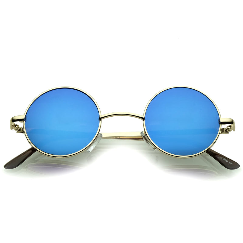 zeroUV Retro Lennon Style Round Circle Metal Mirror Lens Sunglasses 1408 Sunglasses White Smoke Gold Ice