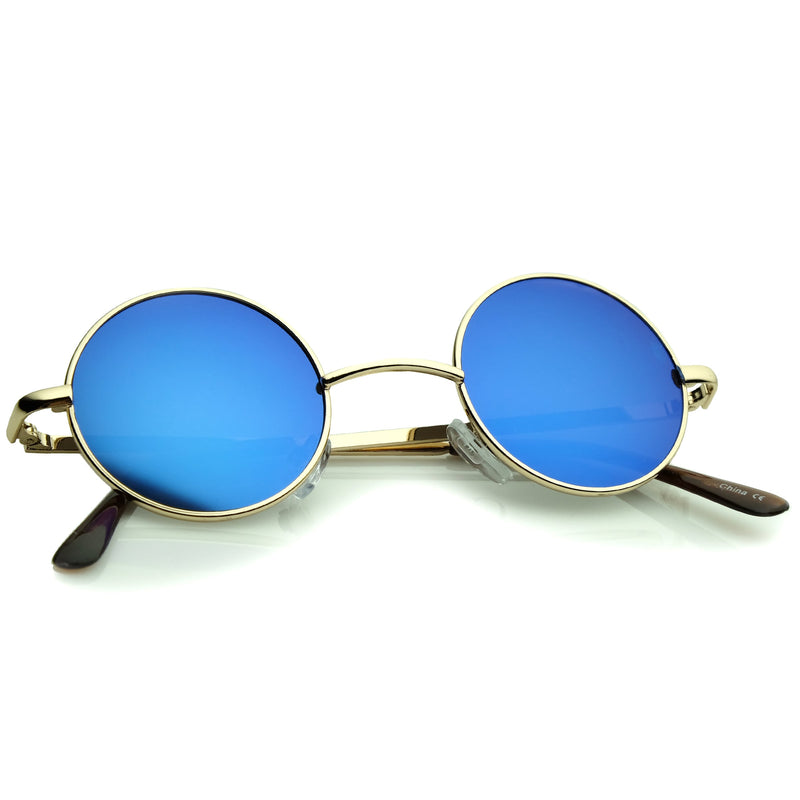 zeroUV Retro Lennon Style Round Circle Metal Mirror Lens Sunglasses 1408 Sunglasses White Smoke Gold Mirror,Silver Yellow,Silver Blue,Silver Red,Gold Midnight,Gold Ice,Gold Fire,Gold Sun,Silver / Silver Mirror