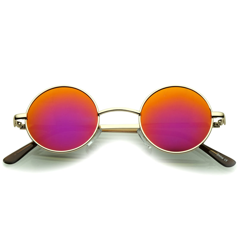 zeroUV Retro Lennon Style Round Circle Metal Mirror Lens Sunglasses 1408 Sunglasses White Smoke Gold Fire