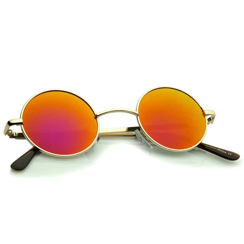 zeroUV Retro Lennon Style Round Circle Metal Mirror Lens Sunglasses 1408 Sunglasses White Smoke Gold Mirror,Silver Yellow,Silver Blue,Silver Red,Gold Midnight,Gold Ice,Gold Fire,Gold Sun,Silver / Silver Mirror