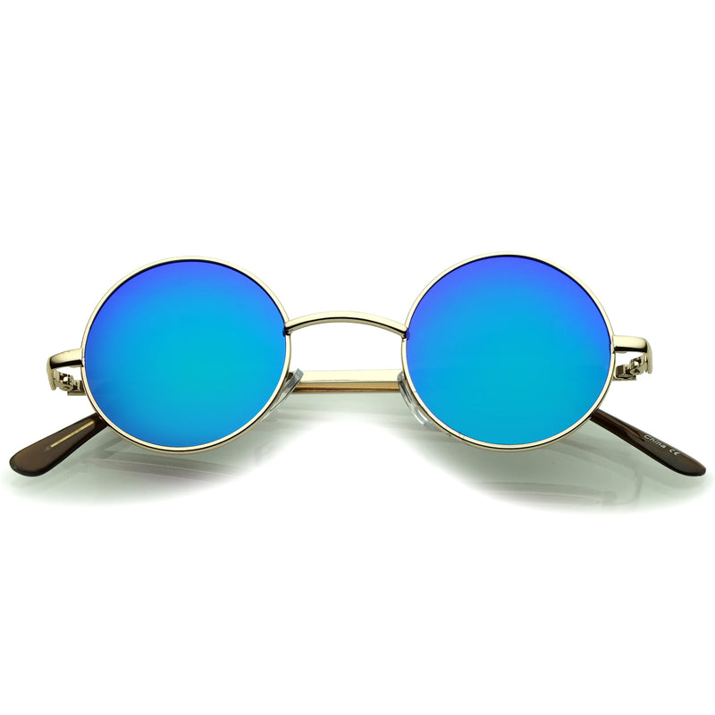 zeroUV Retro Lennon Style Round Circle Metal Mirror Lens Sunglasses 1408 Sunglasses White Smoke Gold Midnight