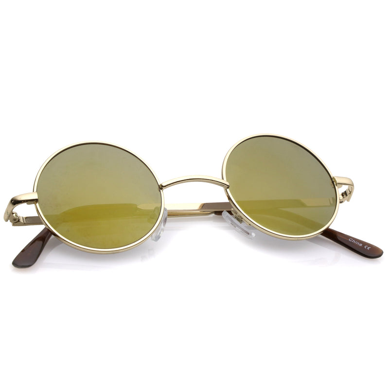zeroUV Retro Lennon Style Round Circle Metal Mirror Lens Sunglasses 1408 Sunglasses White Smoke Gold Mirror,Silver Yellow,Silver Blue,Silver Red,Gold Midnight,Gold Ice,Gold Fire,Gold Sun,Silver / Silver Mirror