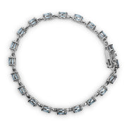 Bids.com .925 Sterling Silver 11.0 Cttw Oval Shaped Created Light Blue Topaz Link Bracelet - 7 inch Bracelets White Smoke White.Sterling Silver / 7